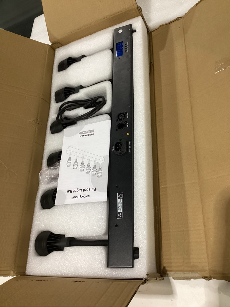 Condition photo showing New/Like New for Pinspot Light Bar,6PC LED Pinspot Stage Lights Disco Ball Manual Zoom(15-60 Degree) 3200K Dimmable Warm White DMX Sound Activated Lights for Party Activities Live Show Concert Church Wedding