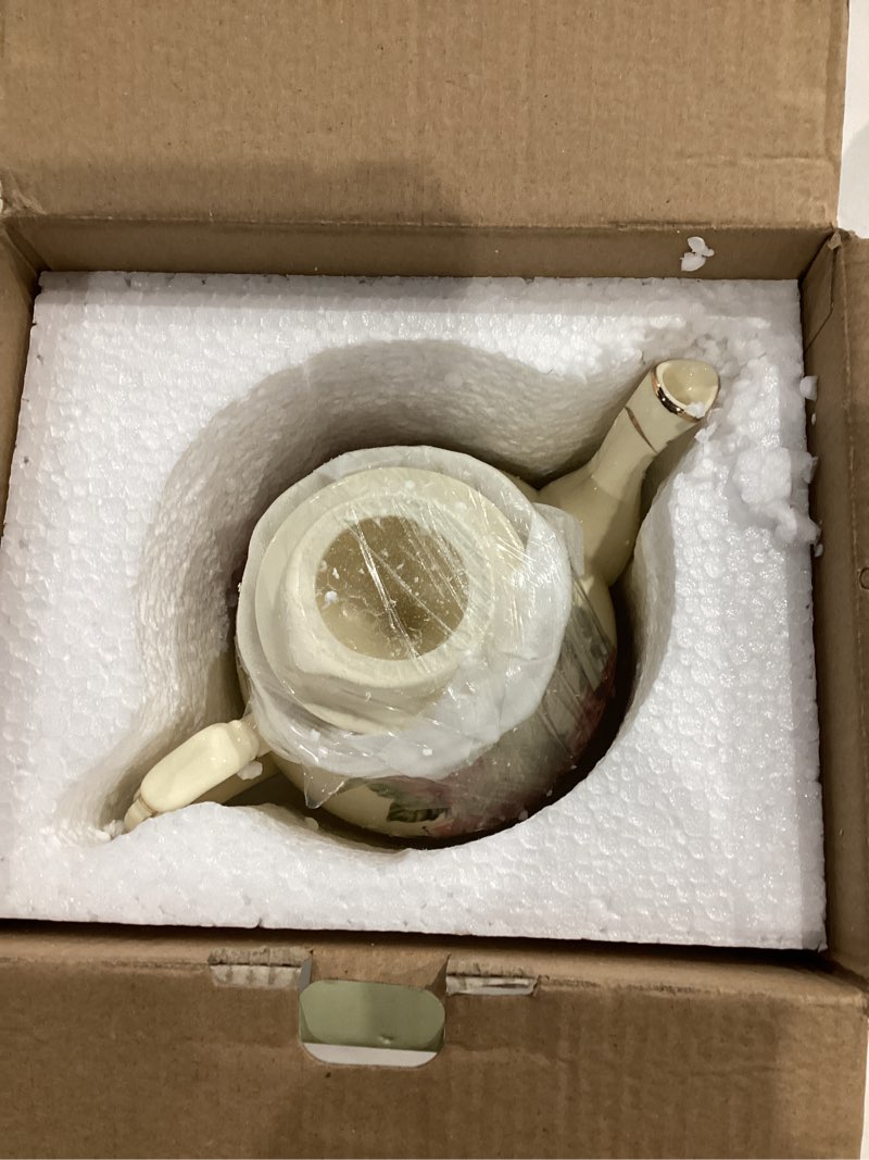 Condition photo showing Good Condition for yolife ivory rose teapot, 25oz/2 cup vintage ceamic tea pot with infuser, floral teapot pink rose with gold trim rose 25 oz(with infuser)