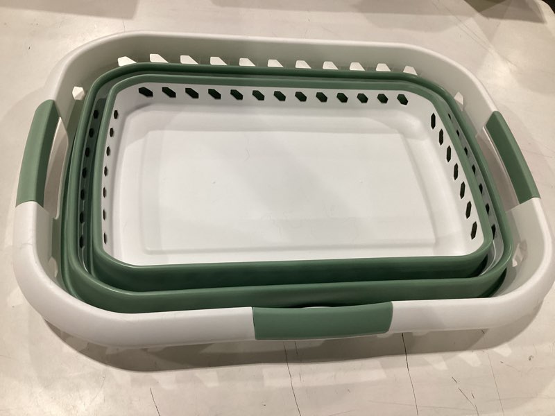 Condition photo showing Good Condition for laundry 360 collapsible laundry basket | portable | space saver storage | hold 2 loads | store under the bed or closet | good for kids | dorm | bedroom | large | white/sage 1 pack sage