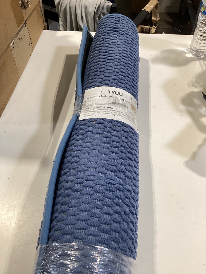 Condition photo showing As Is for bathroom runner rug, long bath mat washable thin quick dry low pile bathroom runner rugs 24 x 60 non slip, navy blue 24"x60" navy blue 2' x 5' (runner)