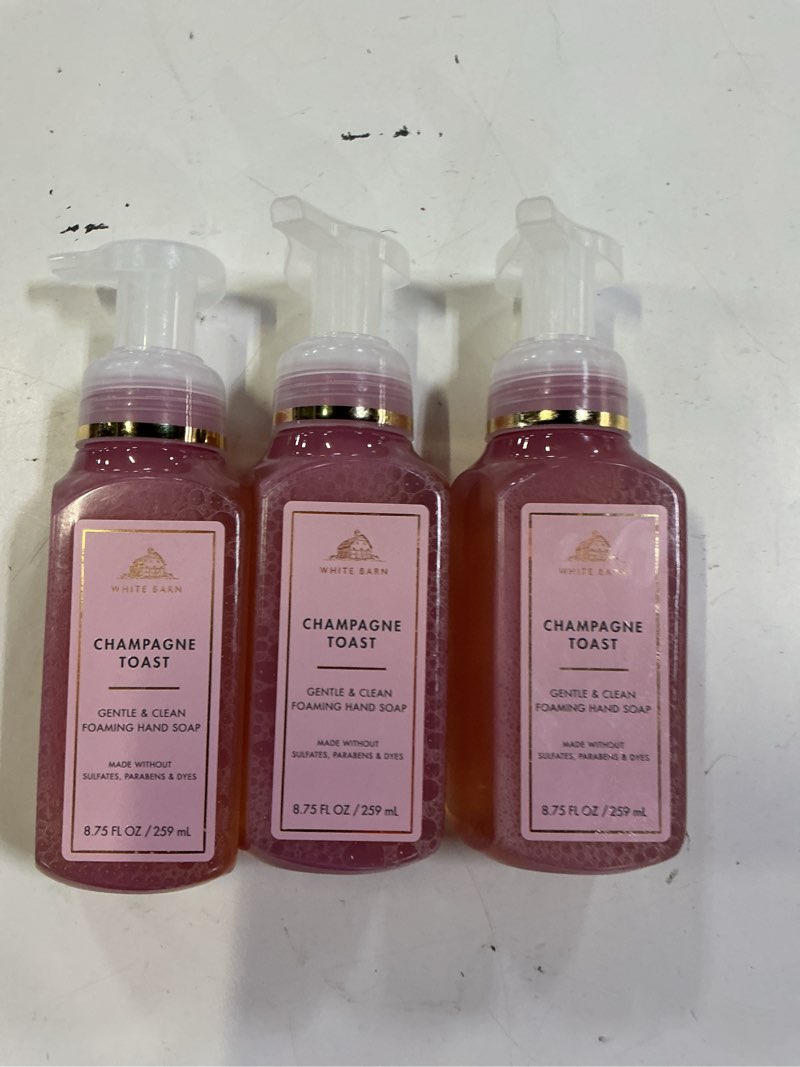 Condition photo showing As Is for champagne toast scented scum soap. 3 pack 