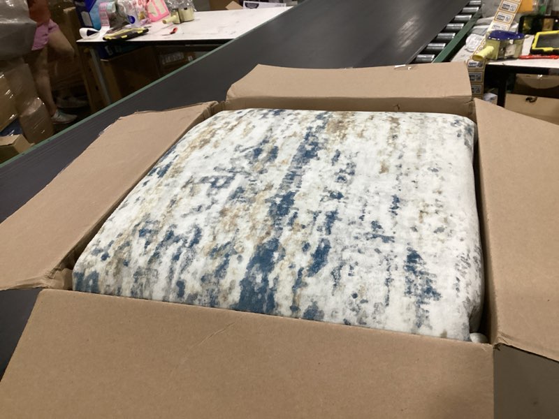 Condition photo showing As Is for xluez 10x12 area rug for living room, washable modern abstract large area rug neutral soft non slip kids rug stain resistant indoor carpet for bedroom dining room playroom office(beigegrey, 10'x12') blue white 10' x 12' (rectangular)