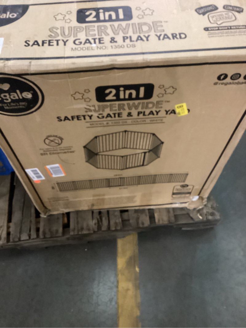 Condition photo showing New/Like New for Regalo SAFETY 194-Inch Super Wide Baby Gate & Play Yard, 2-in-1 Convertible Extra Wide Safety Barrier, Hardware Mounted for Toddlers & Pets, American Designed, American Owned, For Children 6-24 Months 50.5-192"W x 28"H White