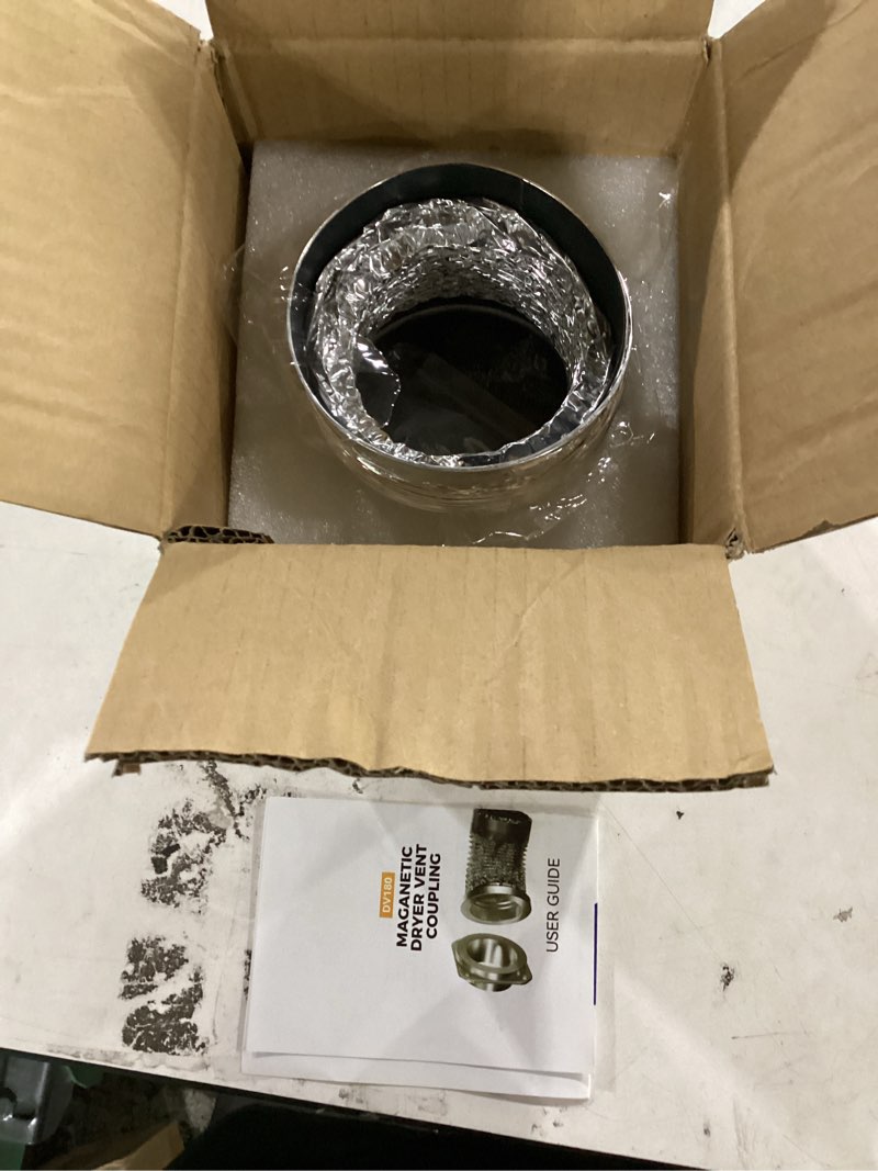 Condition photo showing New/Like New for magnetic dryer vent connector, dv180 airtight seal dryer vent kit, quick connection, strong magnet, self-alignment design, magnetic dryer vent connector kit including a 2.6ft 4" duct and two clamps