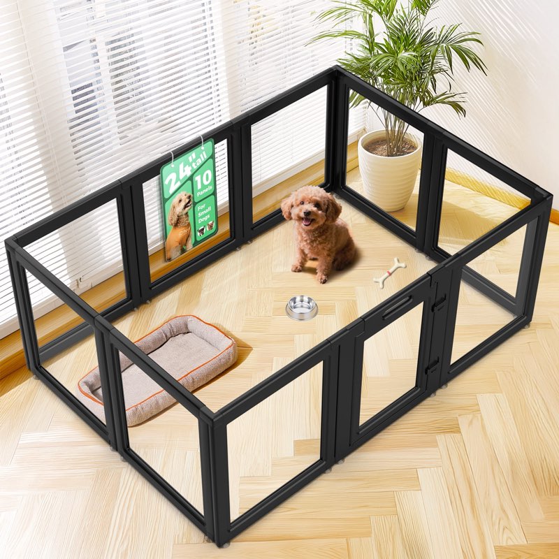FXW AuraSpace Acrylic Indoor Dog Playpen for Puppies and Small Dogs, 24 Inch, 10 Panels, Black