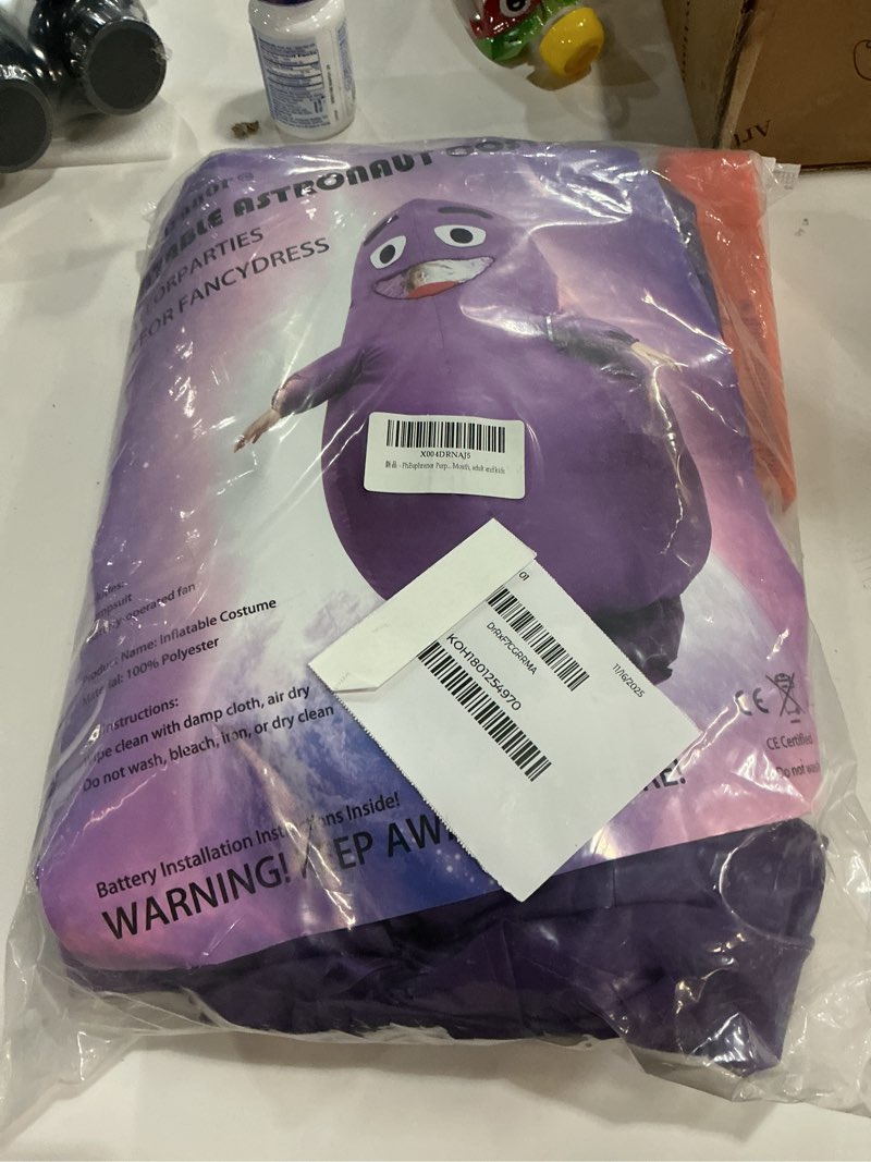 Condition photo showing New/Like New for Purple Inflatable grimace costume suit halloween party grimace mascot costume kids &adults L(63-77inch)