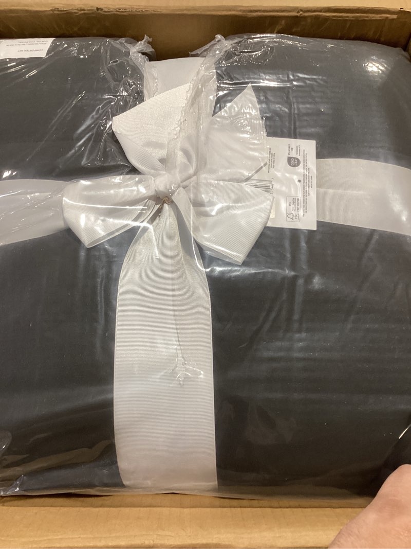 Condition photo showing As Is for UGG Full/Queen Comforter Set with 2 Pillow Shams, Lightweight Down Alternative Blanket, Reversible Cozy Warm All Season Washable, Hypoallergenic Bedding Set, Charcoal Grey (Leonora) Grey Full/Queen