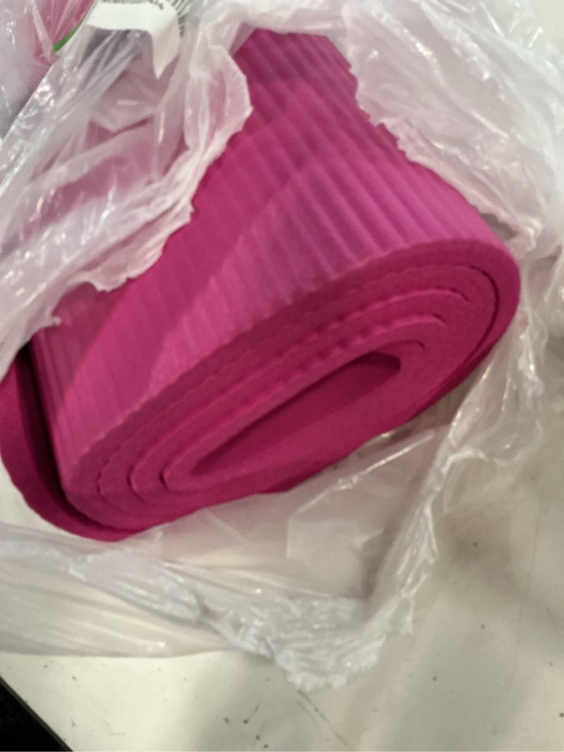 Condition photo showing As Is for gaiam yoga mat, pilates & exercise mat, thick 2/5" (10mm) workout mat with easy-cinch carrying strap for home & gym workouts pink 2/5" (10mm)