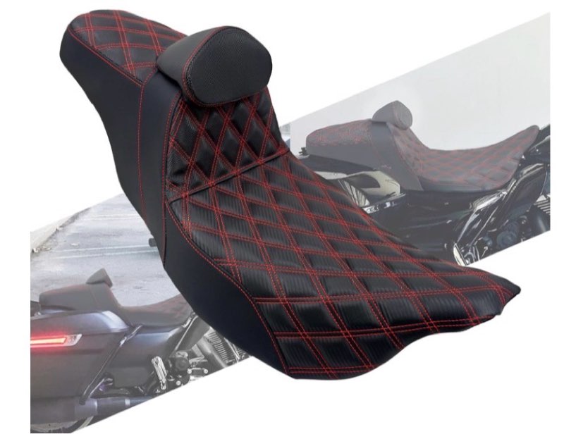 HCmotorku Motorcycles Driver Passenger Seat Cushion Pad One-Piece Seat Leather Pillion With Backrest