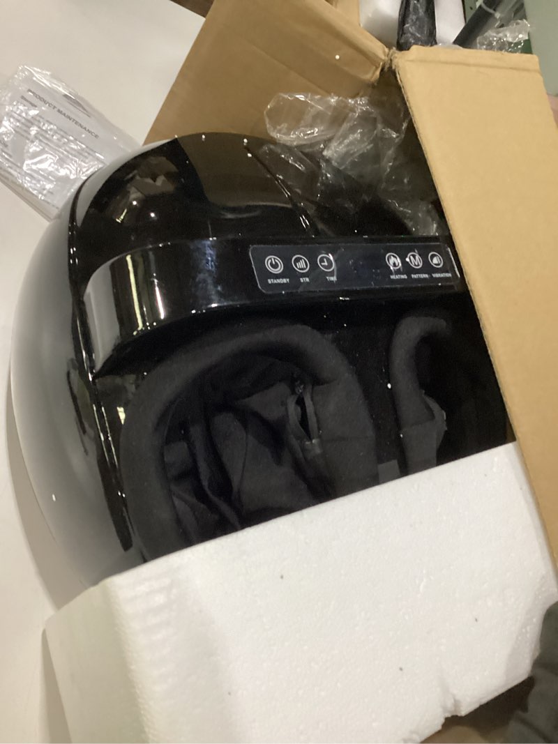 Condition photo showing As Is for htm foot massager with heat, 5 modes & 9-level intensity & 3-speed vibration, shiatsu kneading & rolling compression, with remote & portable handle, fits up to men's size 13, gift for women men gloss black, not tested