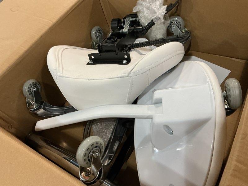 Condition photo showing As Is for saddle stool chair with back support footrest, heavy-duty(350lbs), hydraulic rolling swivel adjustable stool chair for salon spa beauty massage dental clinic home office use(white)