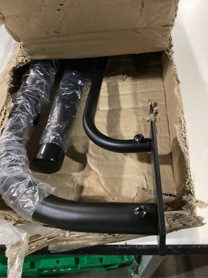 Condition photo showing Good Condition for double curtain rods matte black, double curtain rod for window 28-48 inches, room darkening curtain rods, 1-inch diameter front and 5/8 inch back double drapery rod wrap around design
