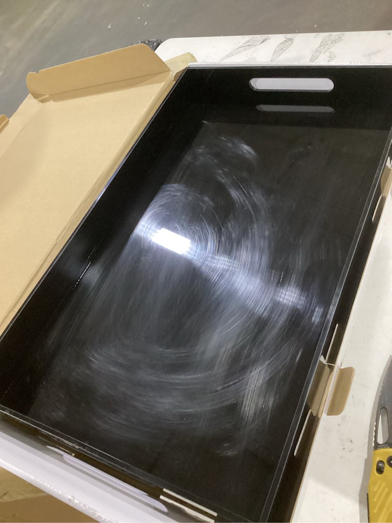 Condition photo showing Good Condition for glossy black sturdy acrylic serving tray with handles-12x20inch-serving coffee,appetizer,breakfast,butler-kitchen countertop makeup drawer organizer-vanity table ottoman decorative tray 20" x 12" x 2" glossy black