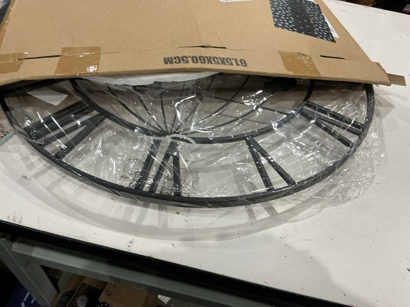 Condition photo showing As Is for large world map wall clock,metal minimalist modern clock,round decorative silent non-ticking battery operated wall clocks for living room/entryway/kitchen/bedroom/office/school decor (24 inch) black one size