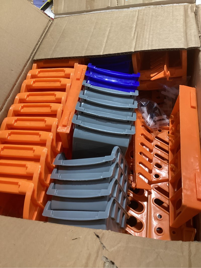 Condition photo showing Good Condition for 52PCS Wall Mounted Storage Bins Garage Storage Drawers with 4PCS Wall Mounting Peg Boards Workshop Parts Rack Container Tool Organizer Easy Access Compartments for Hardware Crafts Office Supplies