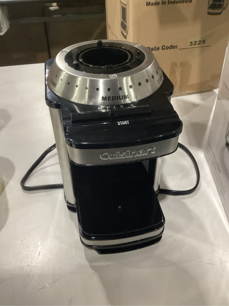 Condition photo showing As Is for Missing parts Cuisinart Coffee Grinder, Electric One-Touch Automatic Burr Coffee Grinder with 18-Position Grind Selector, Cup Size Selector for 4 – 18 Cups, DBM-8P1, Black Stainless Burr Mill Stainless Steel