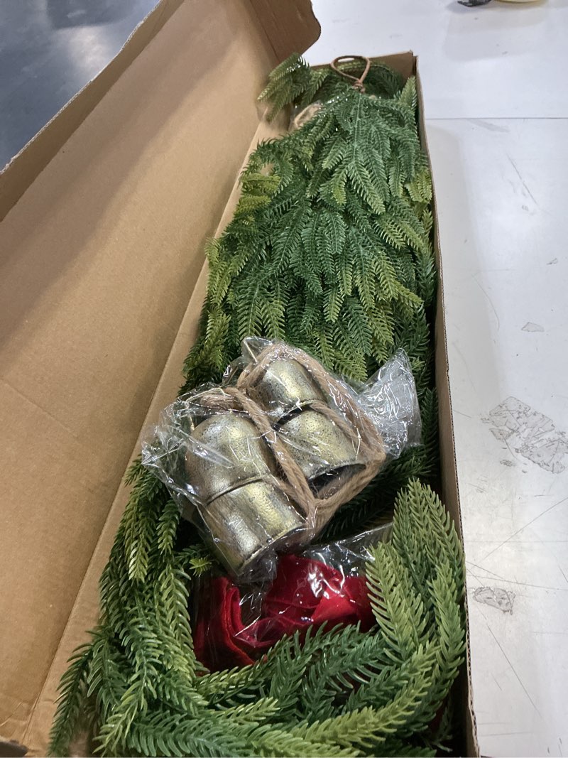 Condition photo showing Good Condition for Fovths 2 Pieces 35.5" Christmas Teardrop Swag for Front Door with Red Bowknot and Lights Artificial Norfork Pine Needles Greenery Swags Wreaths for Christmas Indoor Outdoor Decorations 35.5 Inch Red