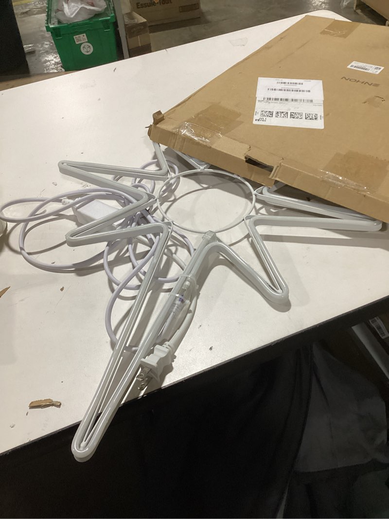 Condition photo showing As Is for Enhon 24 Inch Large Star of Bethlehem Light, 300 LED Christmas Star Neon Lights With Auto Timing Function for Outdoor Nativity Scene, Yard, Porch Decorations, Warm White