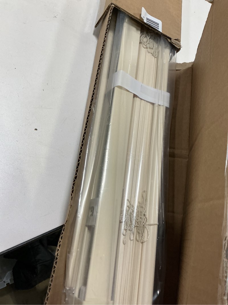 Condition photo showing Good Condition for LazBlinds No Tools No Drill 1" Vinyl Mini Blinds, Cordless Blinds for Windows, Light Filtering Horizontal Window Blinds & Shades, 46" W x 48" H, Cream Cordless-cream 46" W x 48" H