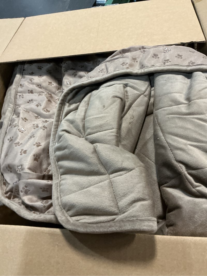 Condition photo showing As Is for SureFit Pet Otis Quilted 3-Sided Bolster Pet Bed, Waterproof Couch Protector for Dogs & Cats, Plush Fabric & Odor Control, Machine Washable Non-Slip Pet Couch Protector, Large, 46 in x 32 in, Sable Sable 46" x 32"