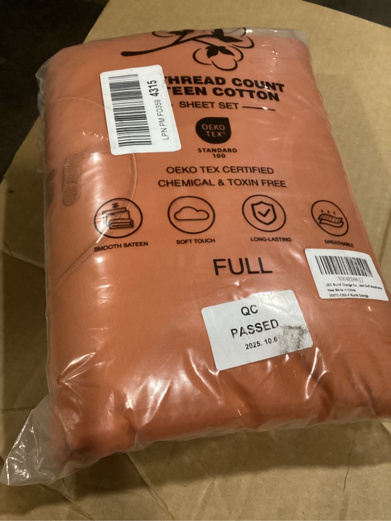 Condition photo showing Good Condition for JSD 100% Cotton Sheet Set Full Size, 300TC Burnt Orange Sateen Sheets Extra Deep Pocket, Soft Wrinkle Free Breathable