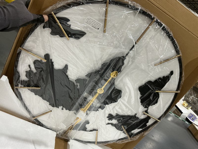 Condition photo showing Good Condition for large world map wall clock,metal minimalist modern clock,round silent non-ticking battery operated wall clocks for living room/home/kitchen/bedroom/office/farmhouse decor (24 inch) color2 24 inch