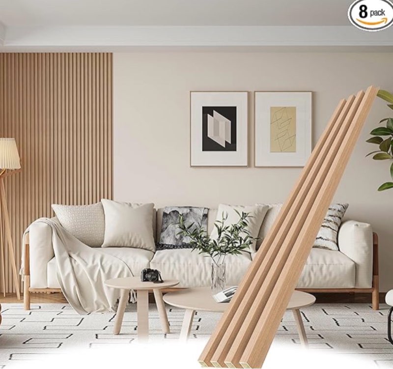 wpc wood slat wall panels, 8 pack accent slat wood slats for wall and ceilings, acoustic panels for interior wall modern décor, oak