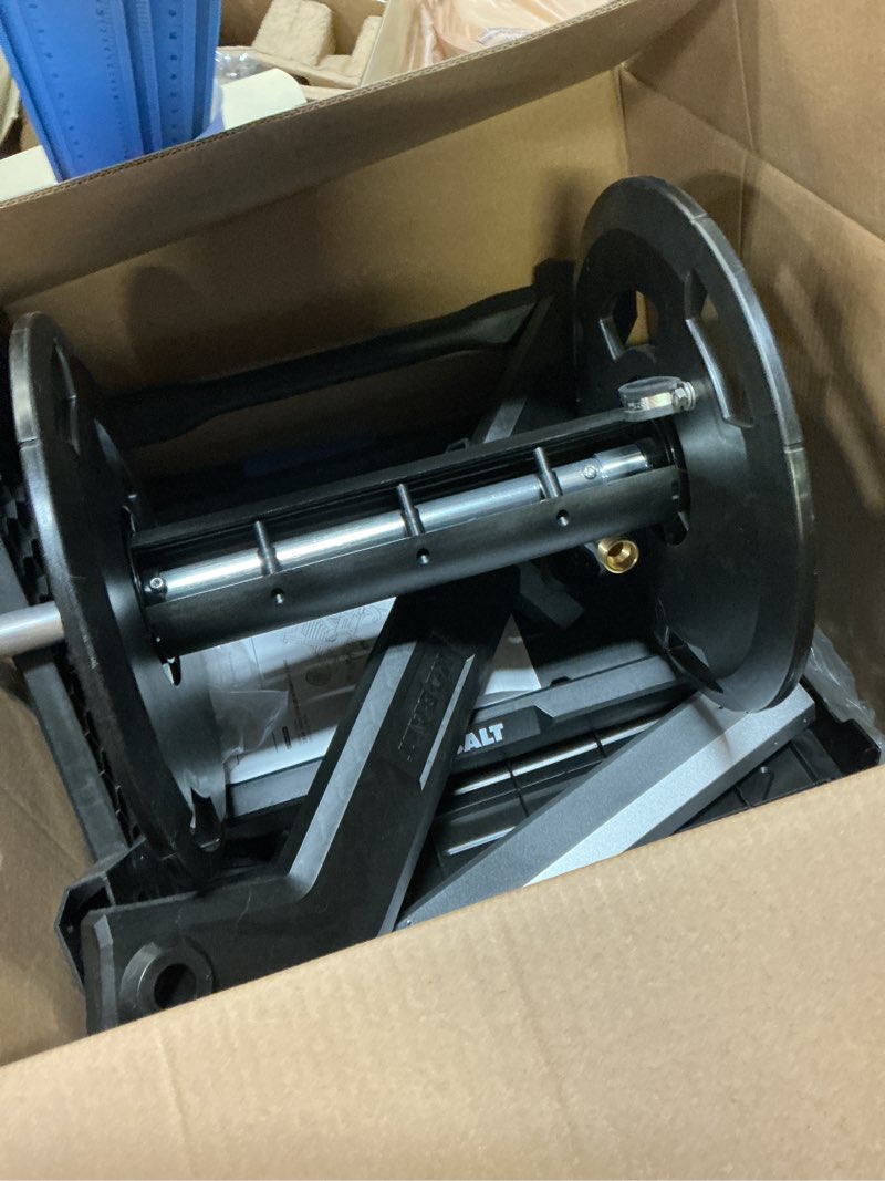 Condition photo showing As Is for kobalt aluminum 200-ft cart hose reel