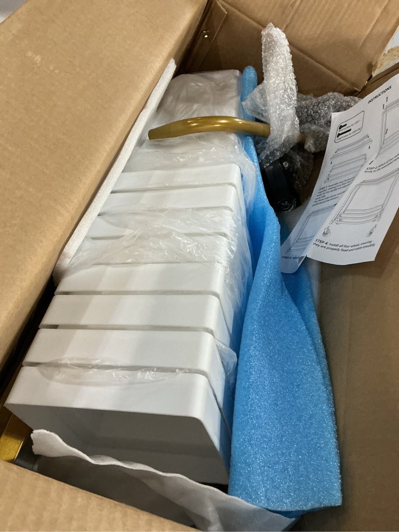 Condition photo showing Good Condition for Flower Cart with 8 Buckets,Flower Cart Display Stand with Wheels,Bloom Bar,Flowers Stand for Wedding ,Party and Home Decor,Gold