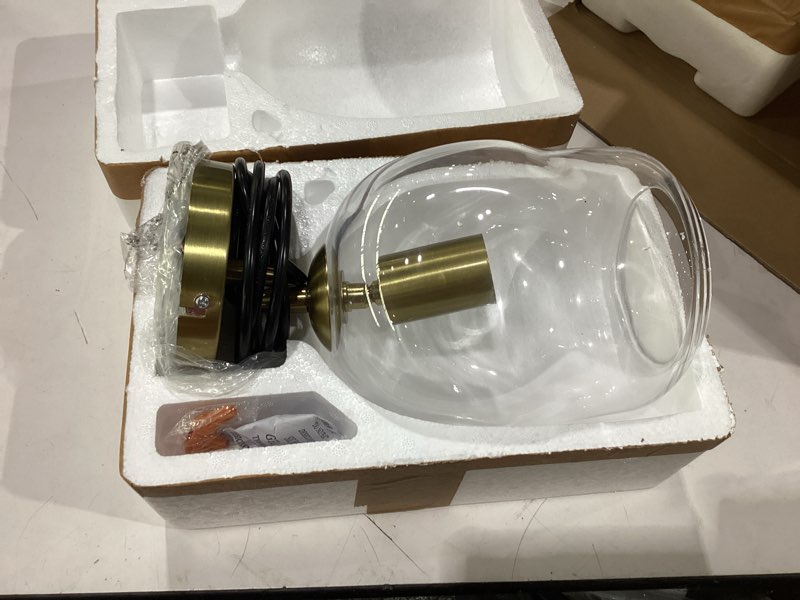 Condition photo showing New/Like New for casamotion pendant lights kitchen island 2 pack modern contemporary clear glass organic globe brass hardware adjustable cord bedroom dining table small medium lamp 8 inch height clear+gold 8"h-2 pack
