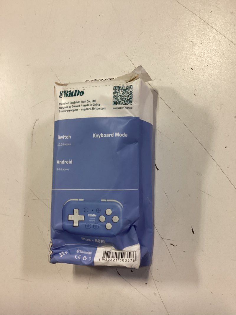 Condition photo showing New/Like New for 8Bitdo Micro Bluetooth Gamepad Pocket-sized Mini Controller for Switch, Android, and Raspberry Pi, Supports Keyboard Mode (Blue)