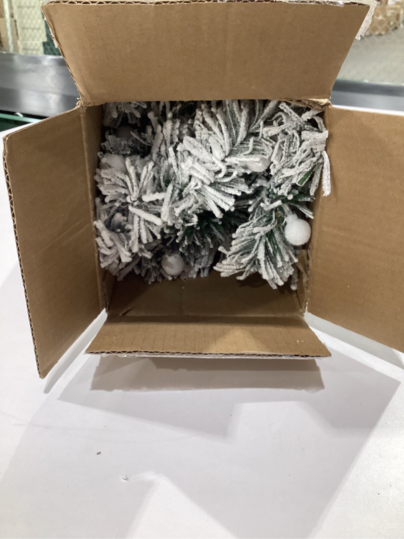 Condition photo showing Good Condition for Pre-Lit Artificial Christmas Tree 3ft,Snow Flocked Xmas Pine Tree Decorated with 70 LED Lights,140 Branch Tips,7 Pine Cones,10 Red Berries Christmas Snow Tree for Desktop,Battery Powered White+green 3ft