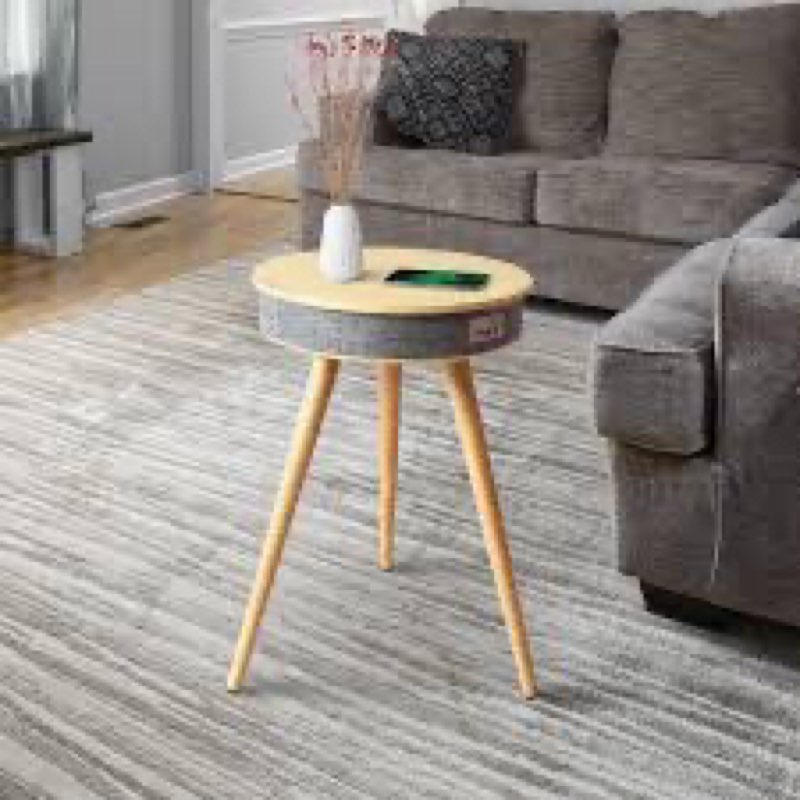 Louis Donné Smart End Table with Bluetooth Speakers, Round Side Table with Wireless Charger, Smart C