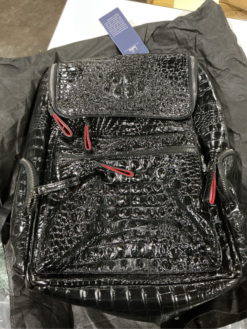 Condition photo showing New/Like New for boshiho Real Leather Laptop Backpack Fashion Travel Bag Daypack for Men, Crocodile Pattern (L) Large