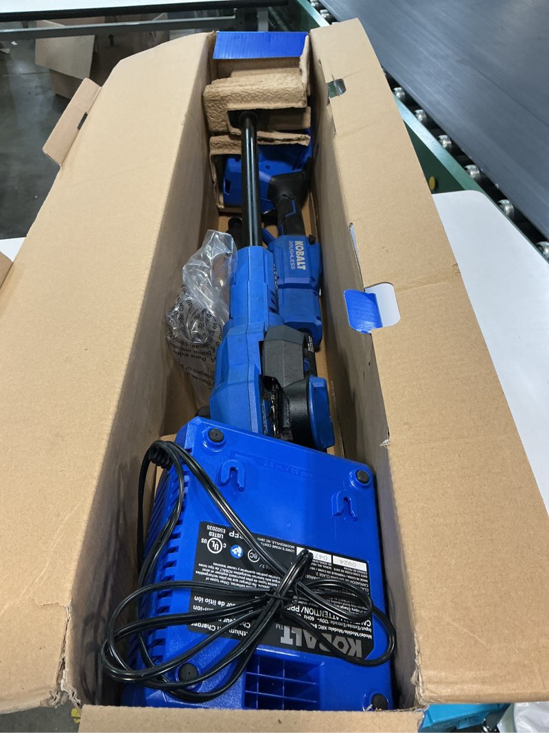 Condition photo showing As Is for kobalt gen4 40-volt 10-in 2 ah battery pole saw (battery and charger included)