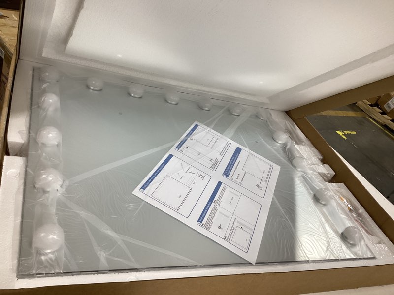 Condition photo showing Good Condition for rolove 23"x18" hollywood vanity mirror with lights, 15 dimmable led bulbs, led makeup mirror with 3 color modes, lighted vanity mirror for tabletop or wall-mounted white 23"l x 17"w