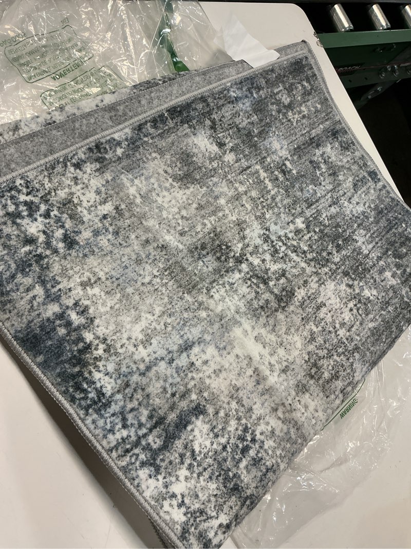 Condition photo showing Good Condition for 2x4 Runner Rug Washable Non-Slip – Small Throw Rug for Kitchen Floor, Bedroom, Entryway, Bathroom, Bedside – Modern Abstract Neutral Low-Pile Thin Indoor Door Mat?Blue Grey,2x4? 2' x 4' (Rectangular) Blue Gray