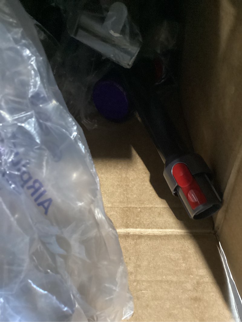 Condition photo showing As Is for dyson v8 plus cordless vacuum, cleans hard floors and carpets, detangles, converts to handheld, 115aw, 2 power modes, up to 40 minutes¹