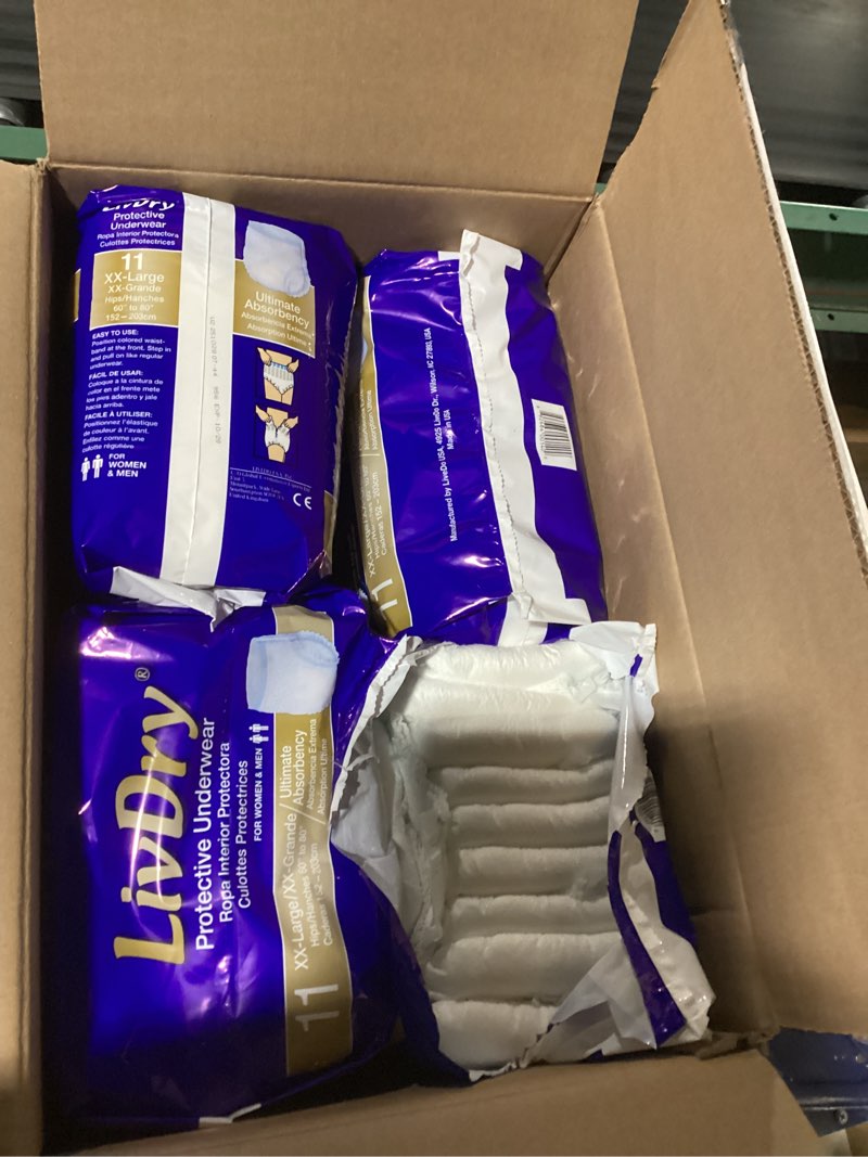 Condition photo showing Good Condition for LivDry Ultimate 2XL Adult Incontinence Underwear, Max Absorbant Diapers for Women and Men, XXL 60” -80" Waist, Leak Proof Cuff, XX-Large, 44 Pack XX-Large (44 Count)