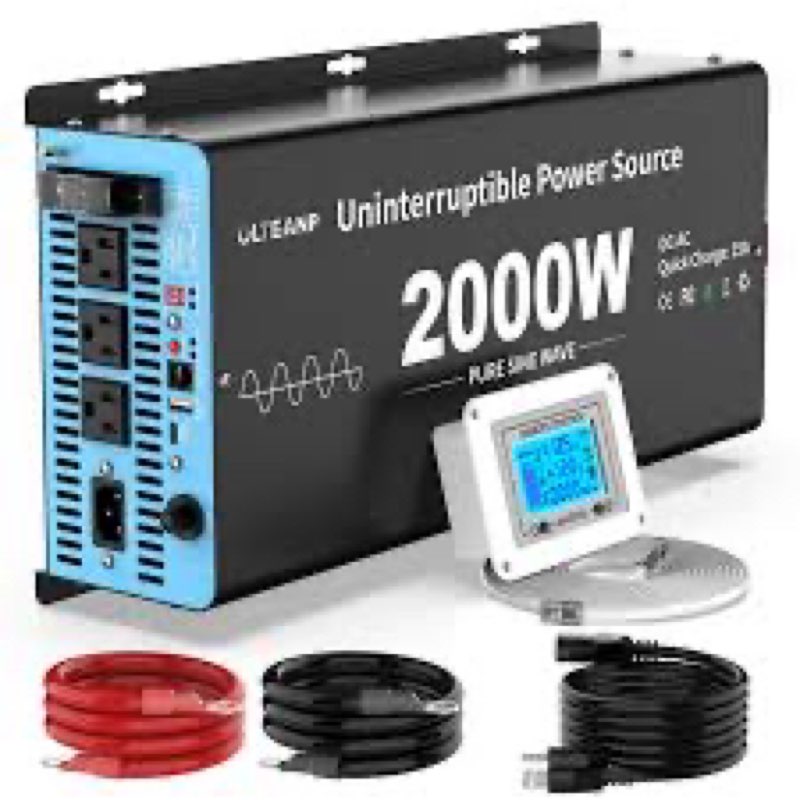 2000W Sump Pump Battery Backup System, Pure Sine Wave Power Inverter with Charger, Backup System for