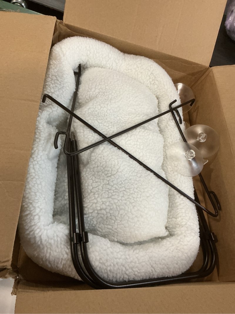 Condition photo showing Good Condition for Zakkart Cat Window Perch - 100% Metal Supported from Below - Comes with Warm Spacious Pet Bed - Cat Window Hammock for Large Cats & Kittens - for Sunbathing, Napping & Overlooking (White)