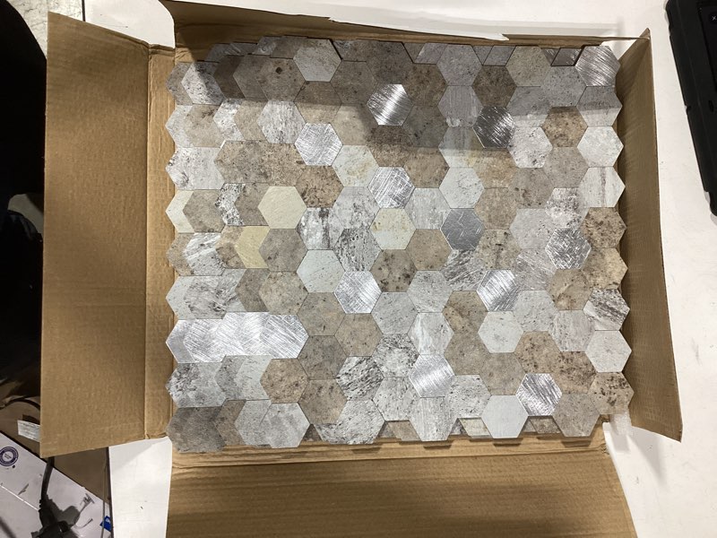 Condition photo showing Good Condition for hexagon peel and stick backsplash tiles kitchen,self-adhesive metal and marble honeycomb peel and stick wall tiles sticker mosaic heat resistant(castle brown,5sheets) 5sheets castle brown