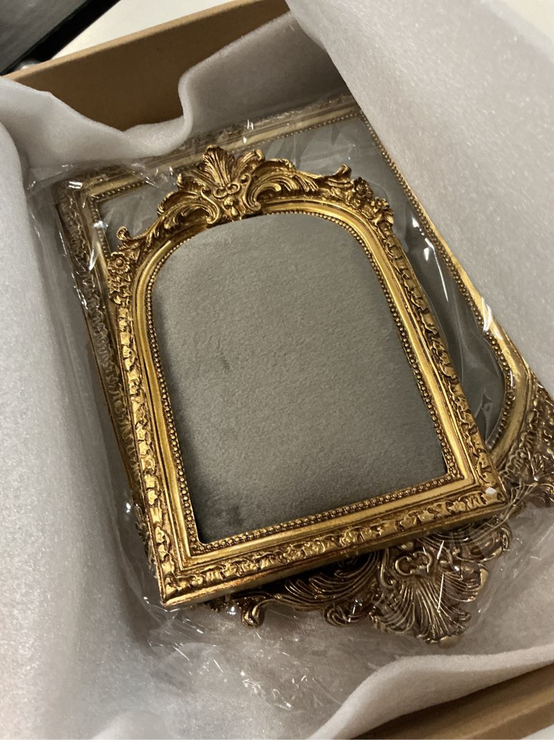 Condition photo showing Good Condition for wonderjune 2 pcs gold jewelry display frame vintage jewelry stand 10?, 7? resin necklace organizer ring holder earring tray for photography props women wedding gifts(grey,large,small,elegant) grey large,small elegant