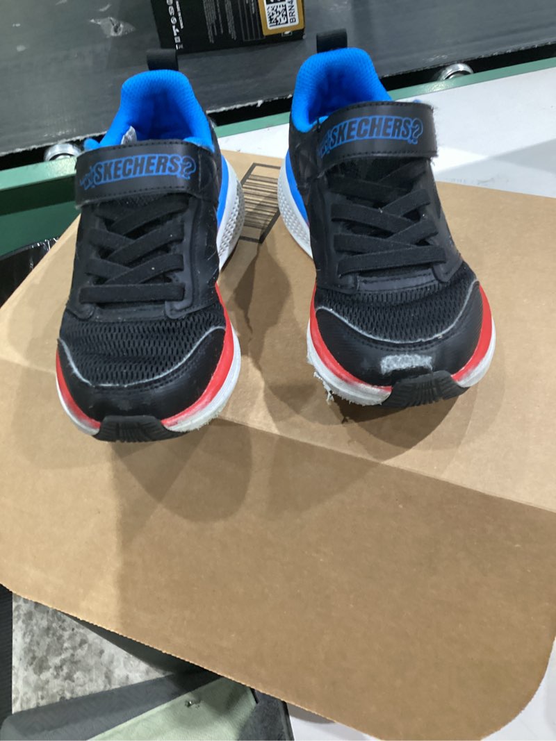 Condition photo showing As Is for skechers boys' go run elevate 2.0-"where's my skechers 12.5 little kid black/black/red