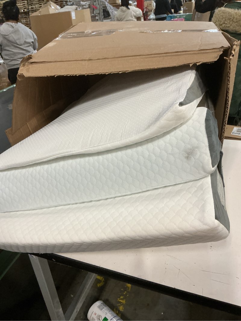 Condition photo showing Good Condition for 3Pcs Wedge Pillow Set for After Surgery,Acid Reflux Relief, Adjustable Bed Wedge Pillows for Sleeping,Anti Snore, Memory Foam Triangle Pillow for Back&Neck&Shoulder Pain Relief, White&Grey White/Grey 12 IN+1 Head pillow