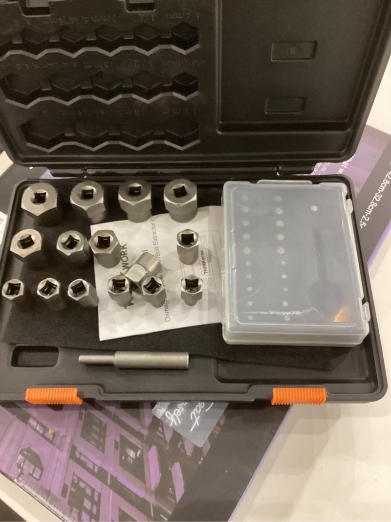Condition photo showing Good Condition for THINKWORK Damaged Screw Extractor Set, 2-21mm, 39-Piece Broken Bolt Extractor Kit, 3/8" Drive Lug Nut Removal Tool, Rounded Bolt Remover for Damaged, Rusted, Rounded-Off, Stripped Fasteners