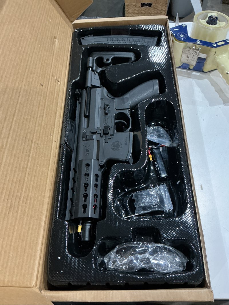 Condition photo showing As Is for emerbu pro-grade gel splatter ball blaster mpx upgraded by emerbu - metal and nylon body - 11.1v high power - metal gearset - high speed motor - for ages 15+ adults