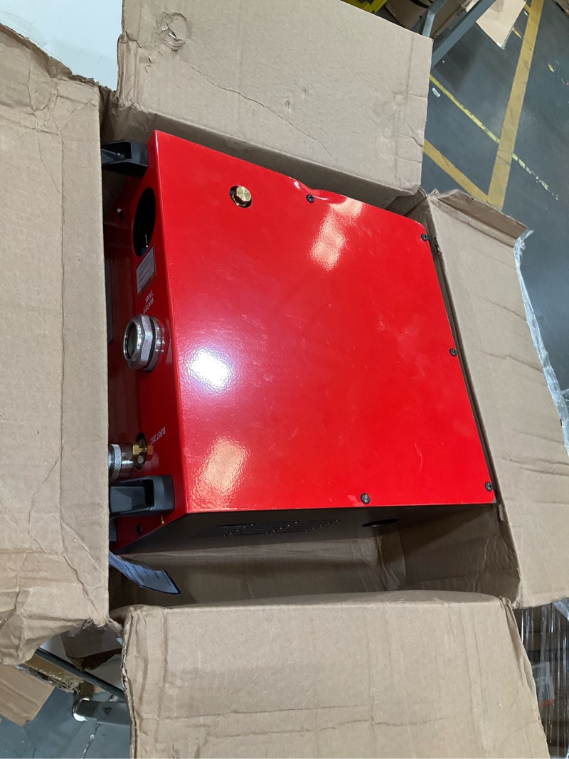 Condition photo showing As Is for gx pump gx-e-cs4-i portable pcp air compressor, 350w powerful motor,max 5800psi/40mpa, built-in home converter, water and fans cooling, 5 hours continous work, 12v auto stop paintball air compressor