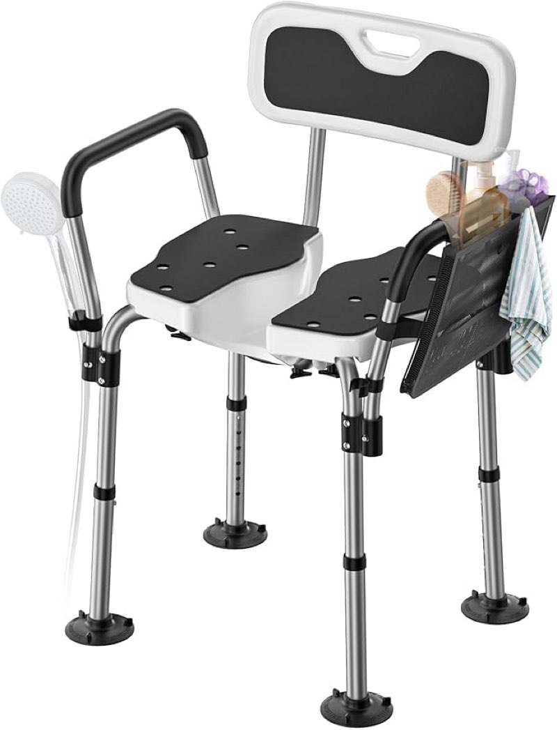 FORTEMOTUS Shower Chair for Inside Shower 400 lbs, Shower Chair for Elderly and Disabled with U Shaped Seat, Padded Arms and Back, Adjustable Height for Bathtub, Bathroom