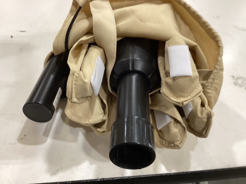 Condition photo showing As Is for style selections 7.5-ft steel tan push-button tilt market patio umbrella